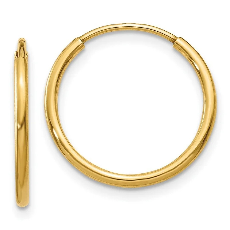 Curata 14k Yellow Gold Polished tube 1.25mm Endless Hoop Earrings