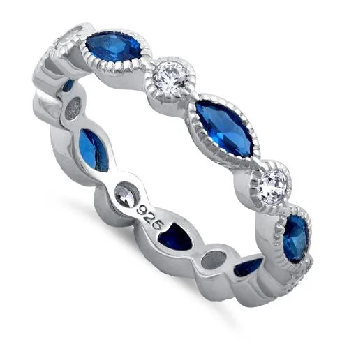 Sterling Silver Marquise Blue CZ Eternity Ring