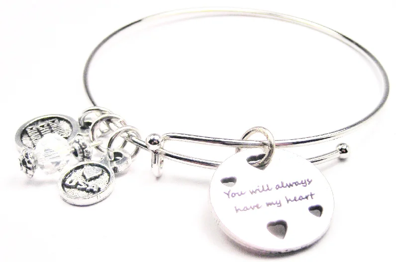 You Will Always Have My Heart With Hearts Expandable Bangle Bracelet