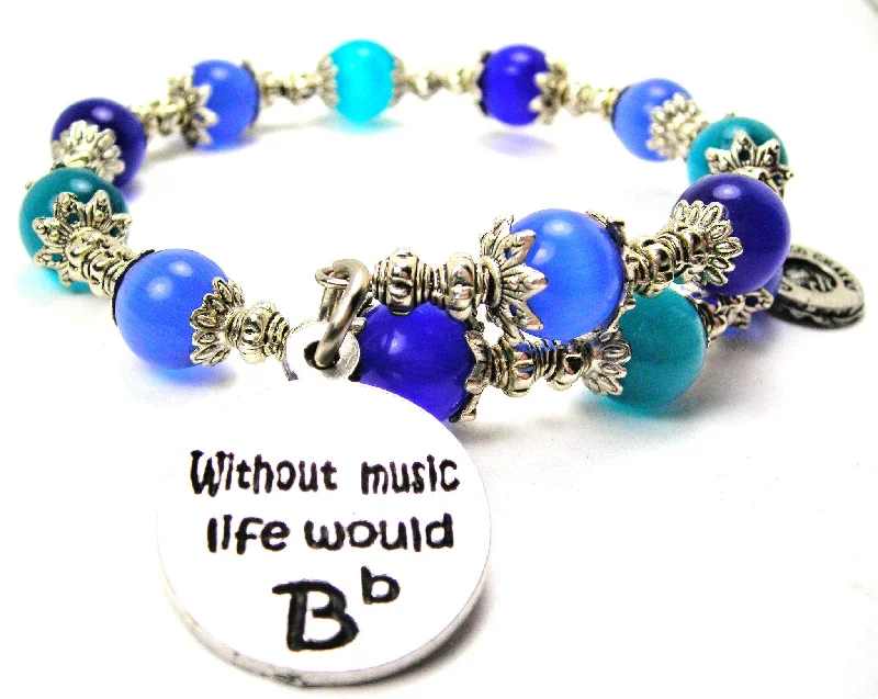 Without Music Life Would B Flat Cat's Eye Beaded Wrap Bracelet