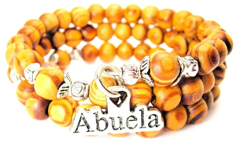 Abuela Grandmother Natural Wood Wrap Bracelet