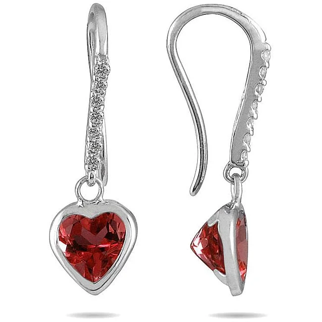 Marquee 14K White Gold Garnet and 1/10ct TDW Diamond Earrings (I-J, I1-I2)