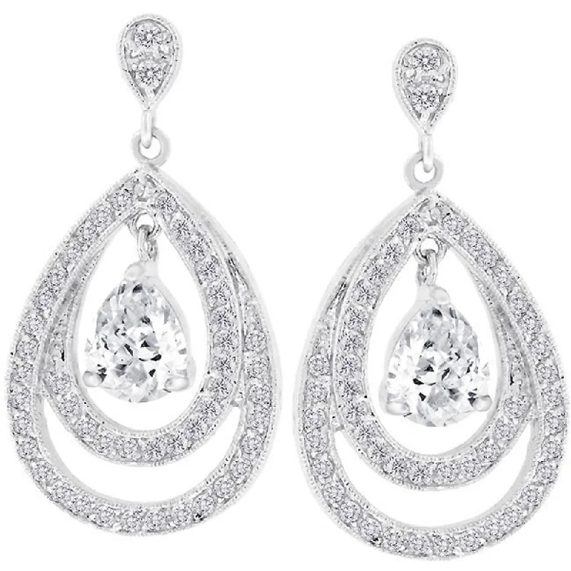 Cubic Zirconia Milan Earrings with Rhodium Plated - 35 Mm X 19 Mm W X 5 Mm H