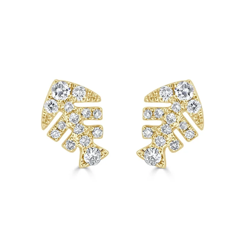 Joelle Diamond Fish Bone Studs Earrings 18k Yellow Gold 1/10 ct TDW