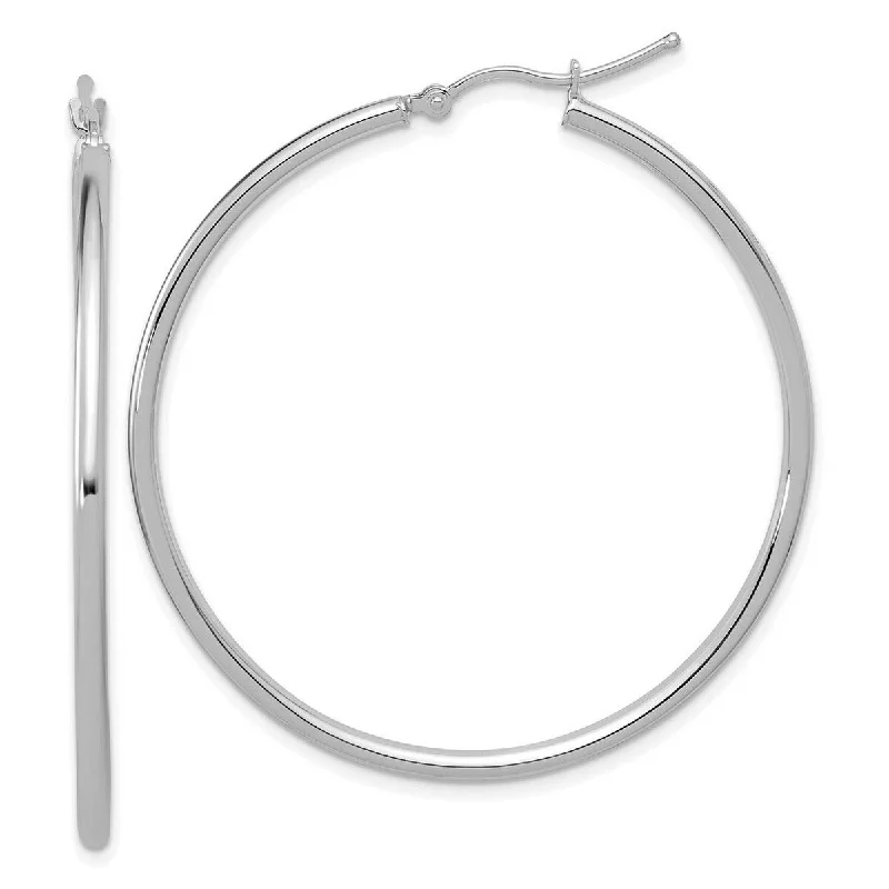 Curata 14k White Gold 45x2mm Polished Hinged Hoop Earrings