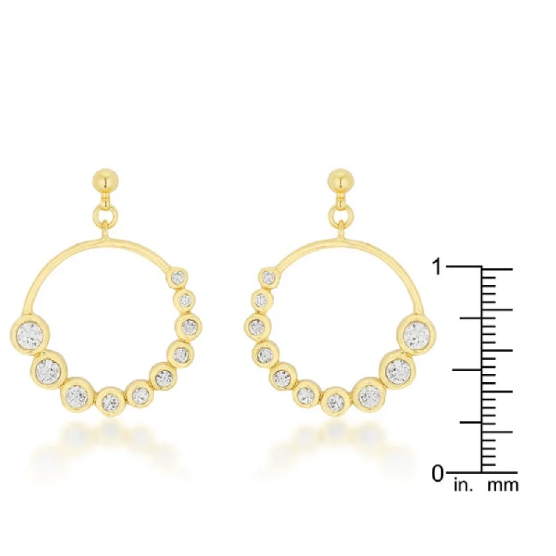 Golden Graduated Cubic Zirconia Circle Earrings - 28 Mm L X 20 Mm W X 3 Mm H