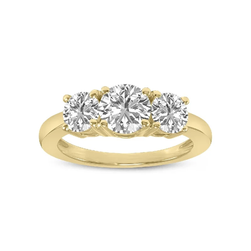 Marquee 1 CTW Three Stone Round Cut Lab Grown Diamond Ring in 14K Yellow Gold