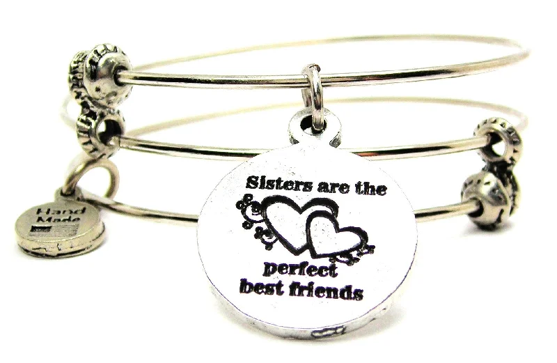 Hearts Sisters Are The Perfect Best Friends Triple Style Expandable Bangle Bracelet