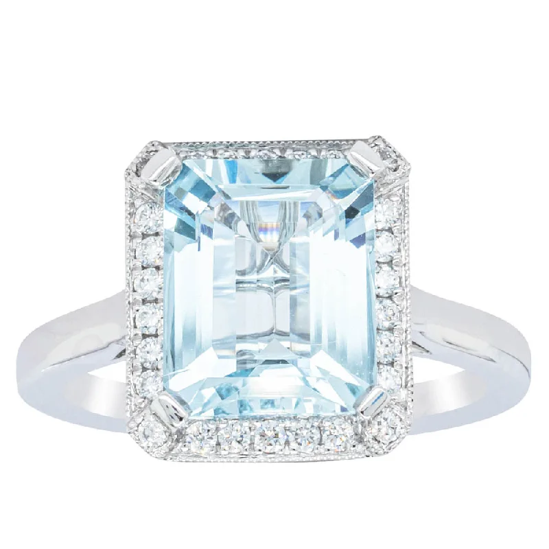 18ct White Gold 2.84ct Aquamarine & Diamond Empire Ring