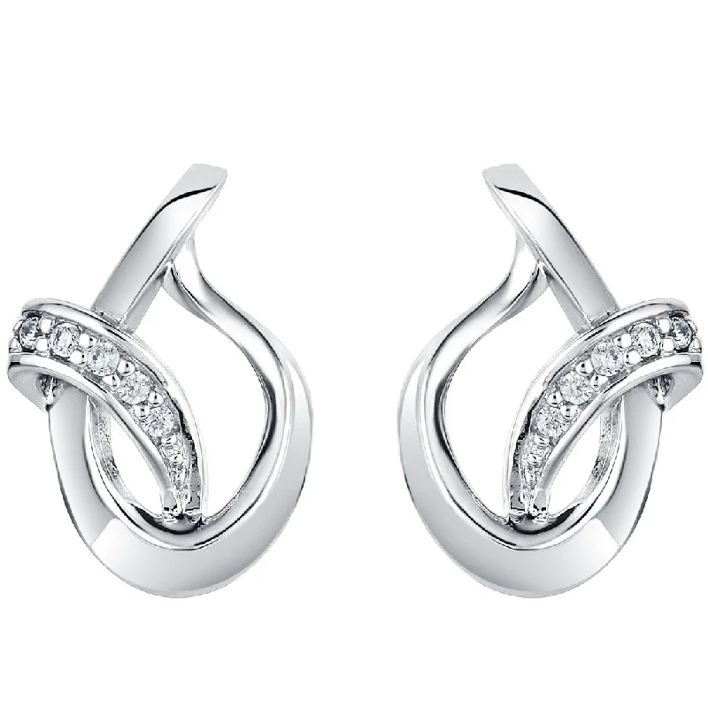 Sterling Silver Cubic Zirconia Ribboned Open Teardrop Earrings