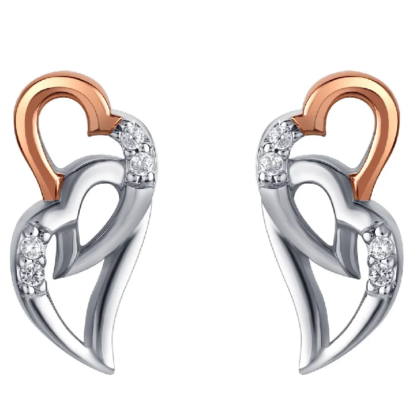 Two-Tone Sterling Silver Cubic Zirconia Interlocking Hearts Earrings