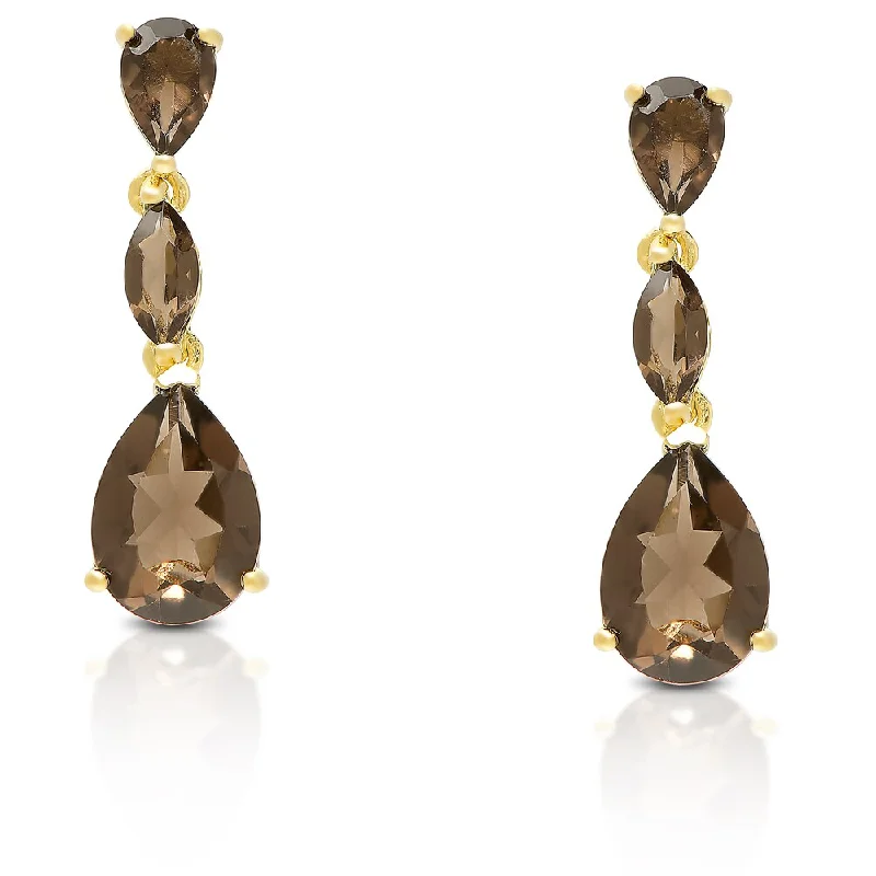 Dolce Giavonna Gold Over Sterling Silver Smokey Quartz Dangling Teardrop Earrings