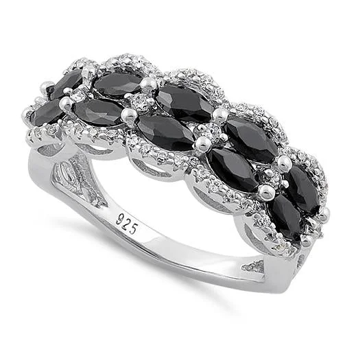 Sterling Silver Marquise Black CZ Ring