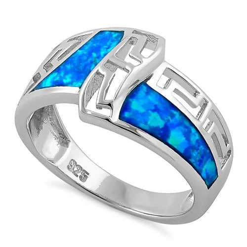 Sterling Silver Greek Pattern Lab Opal Ring