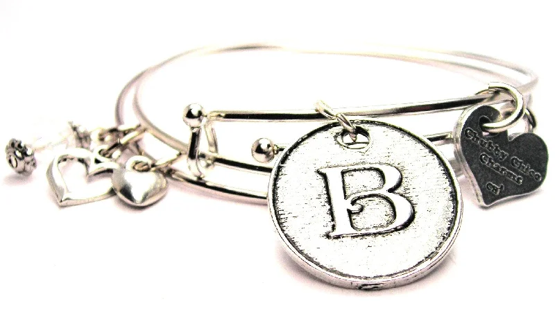 Initial B Circle Expandable Bangle Bracelet Set