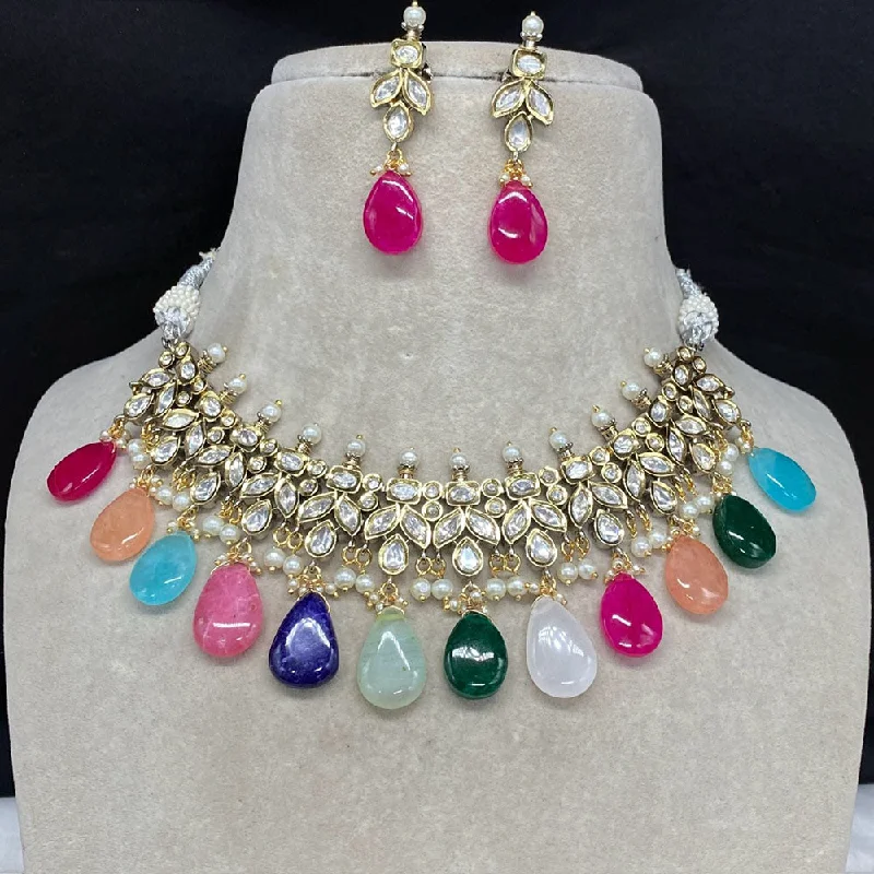 Amoliya Jewels Gold Plated Polki Kundan Necklace Set