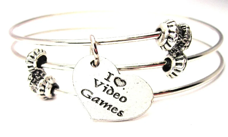 I Love Video Games Heart Triple Style Expandable Bangle Bracelet