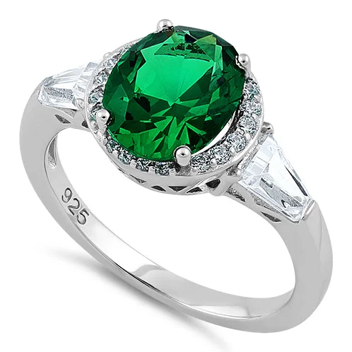 Sterling Silver Emerald Oval CZ Ring