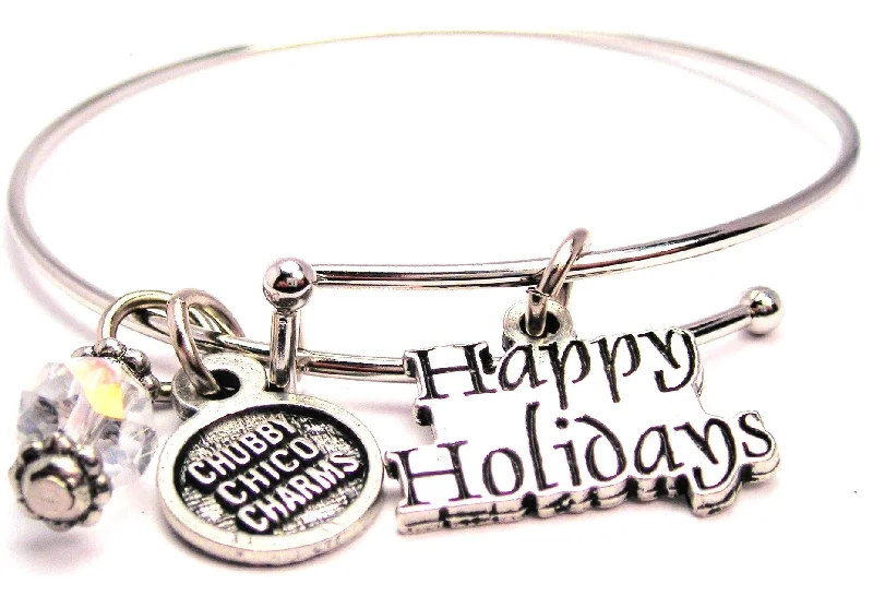 Happy Holidays Stylized Bangle Bracelet