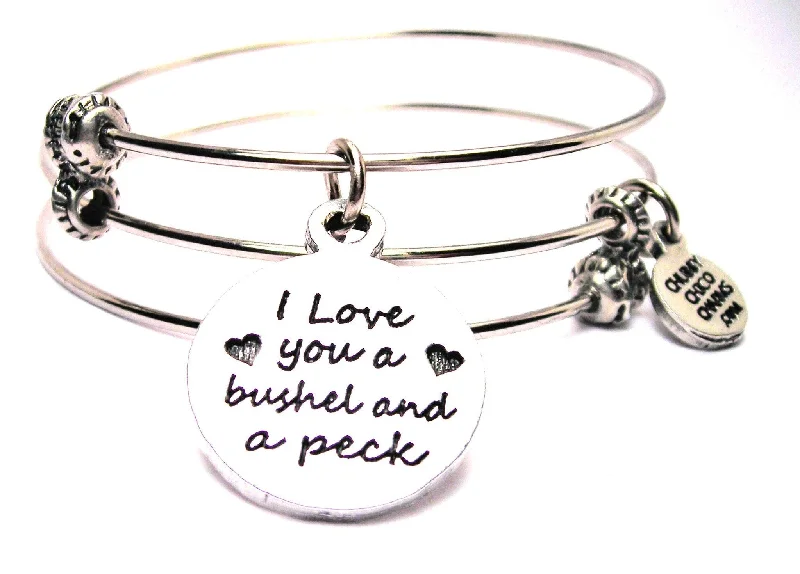 I Love You a Bushel and a Peck Triple Style Expandable Bangle Bracelet