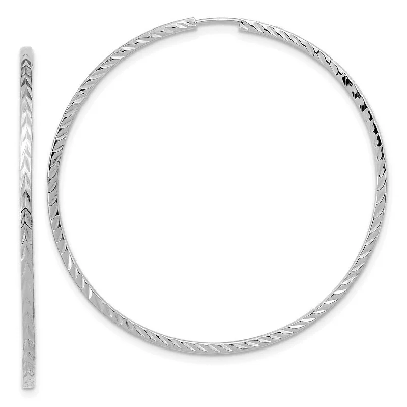 Curata 14k White Gold Sparkle Cut Square Tube Endless Hoop Earrings - 44x45mm Wide 1.35mm Thick