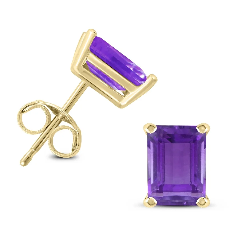 Marquee 14K Yellow Gold 6x4MM Emerald Shaped Amethyst Earrings