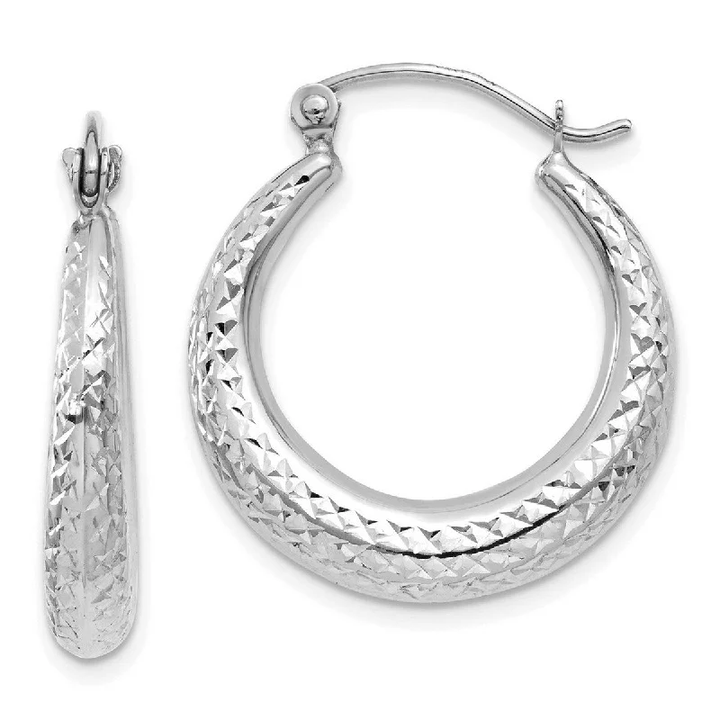 Curata 14k White Gold 22x5mm Fully Diamond-cut Graduated Hoop Earrings