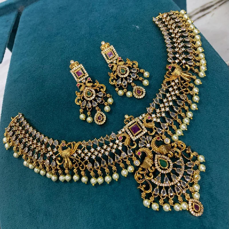 Sona Creation  Gold Plated AD Stone And Pearls Necklace Set