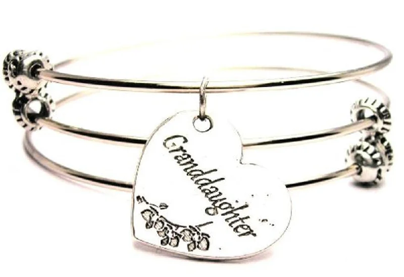 Granddaughter Heart Triple Style Expandable Bangle Bracelet