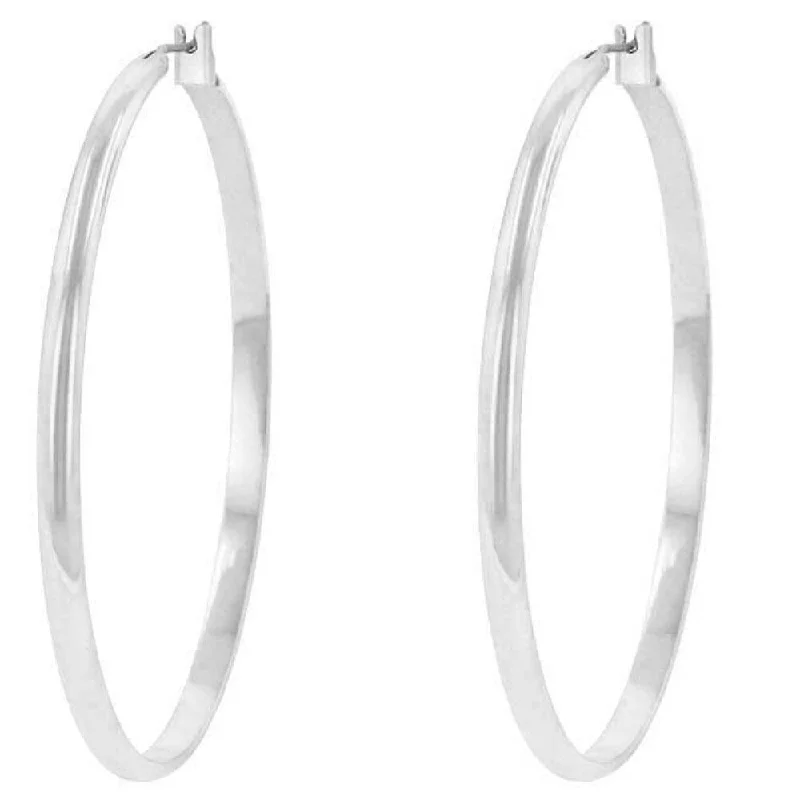 Luxury Classic Hoop Earrings Rhodium Plated Ideal For Everyday Wear - 52.7 (mm) X 53.5 (mm) X 1.3 (mm)