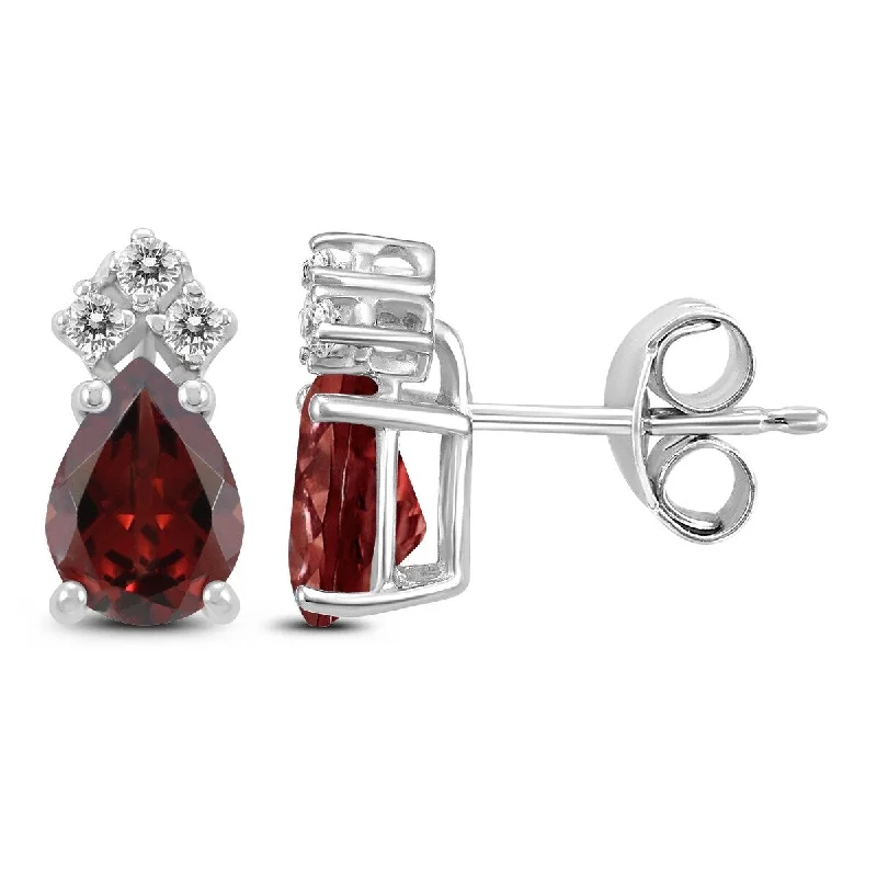 Marquee 14K White Gold 6x4MM Pear Garnet and Diamond Earrings