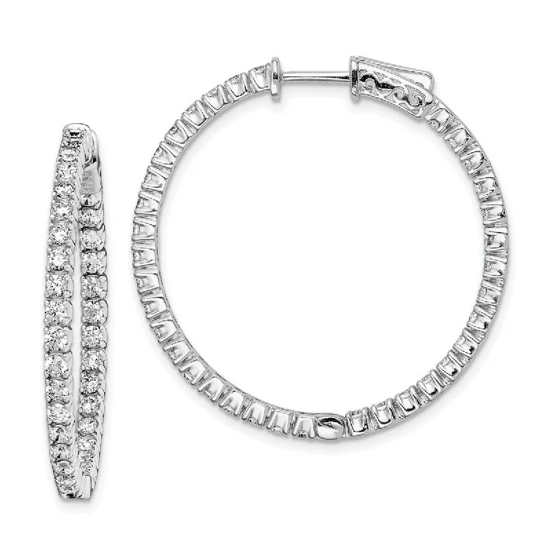 Curata 925 Sterling Silver Hinged Polished Safety clasp CZ Cubic Zirconia Round Hoop Earrings - 29x29mm