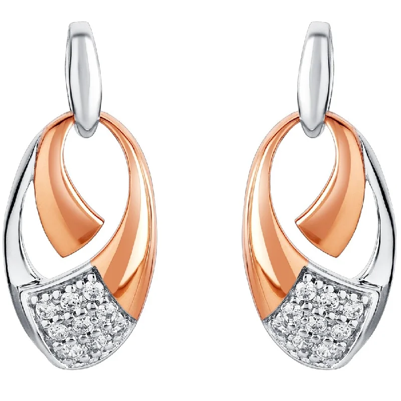 Rose-Tone Sterling Silver Cubic Zirconia Ellipse Earrings