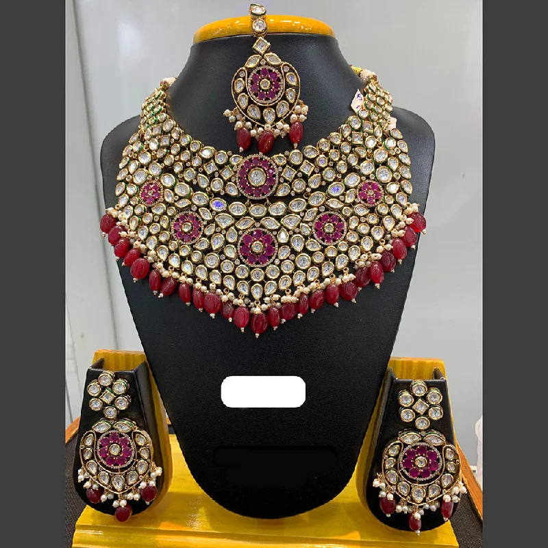 Jain Jewellers Gold Plated Polki Kundan Stone And Pearls Necklace Set