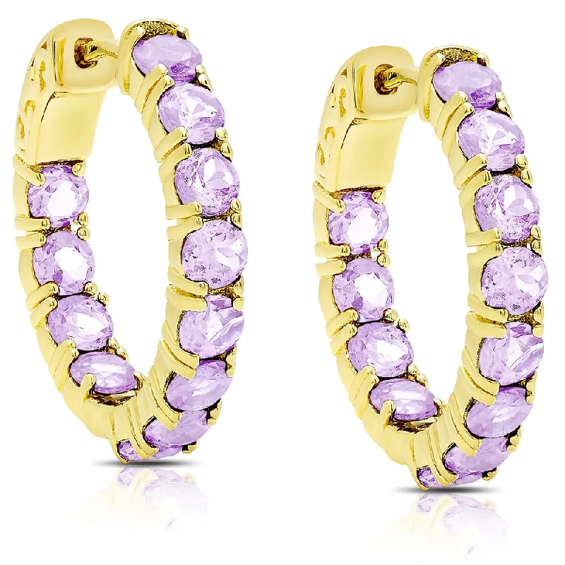 Dolce Giavonna Gold Over Sterling Silver Amethyst Hoop Earrings