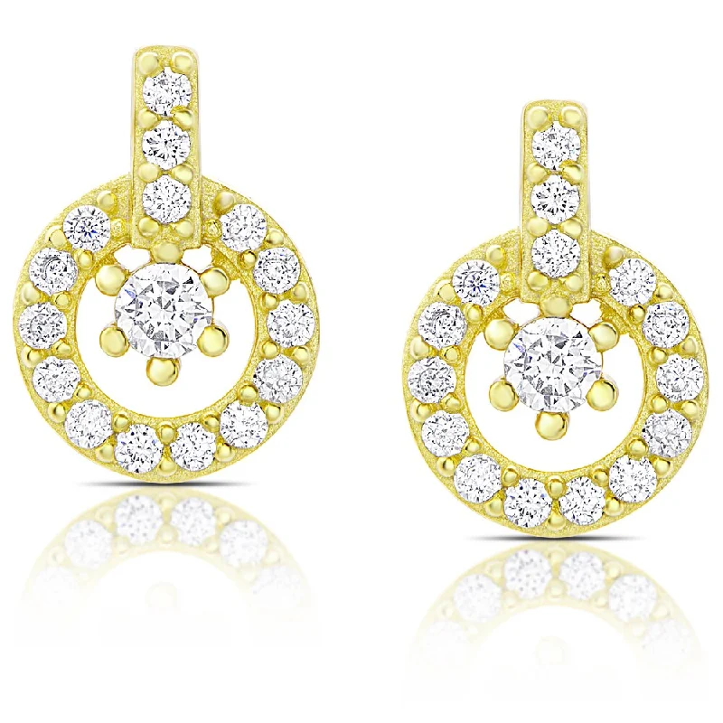 Dolce Giavonna Gold Over Silver or Sterling Silver Cubic Zirconia Circle Stud Earrings