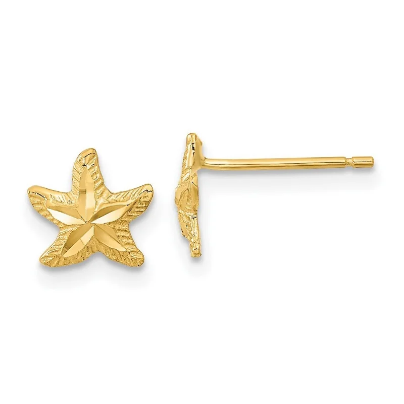 Curata 14k Yellow Gold 8.8mm Diamond-Cut Sea shell Nautical Starfish Post Earrings