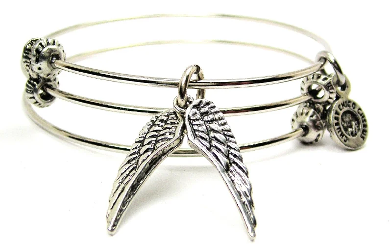 Pair Of Angel Wings Triple Style Expandable Bangle Bracelet