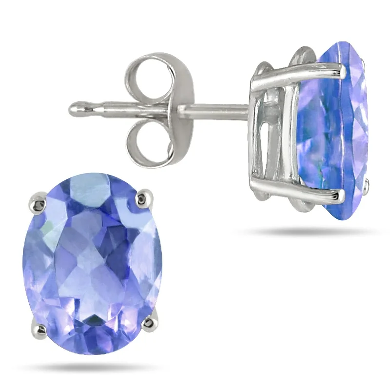 Marquee 6x4MM All Natural Oval Tanzanite Stud Earrings in .925 Sterling Silver