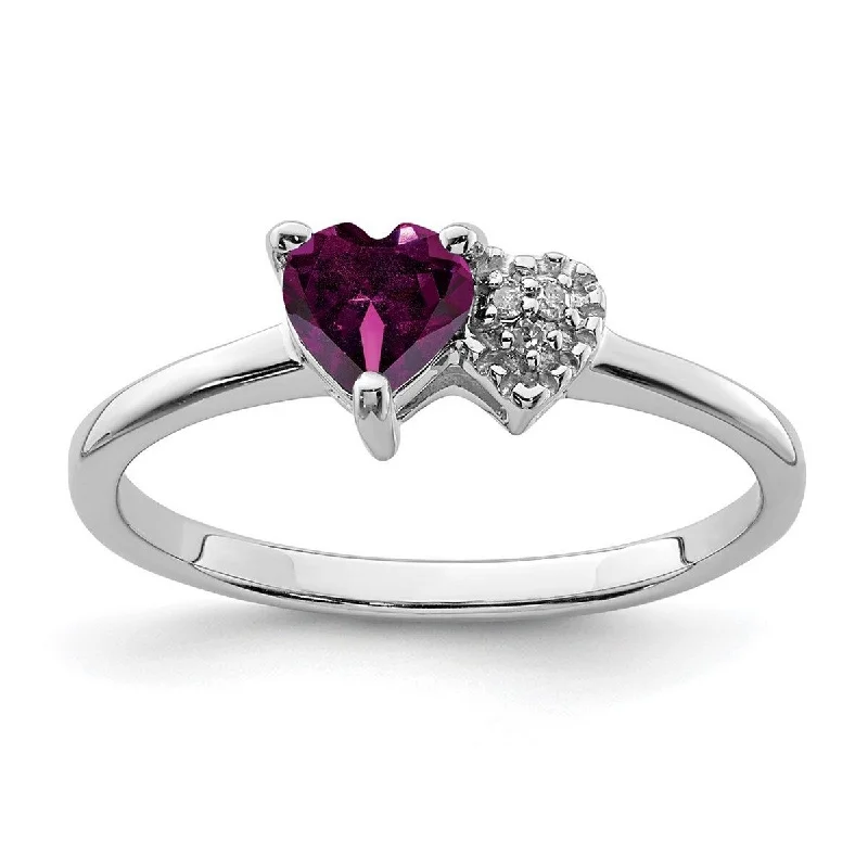 Curata 925 Sterling Silver Polished Rhodolite Garnet and Diamond Ring