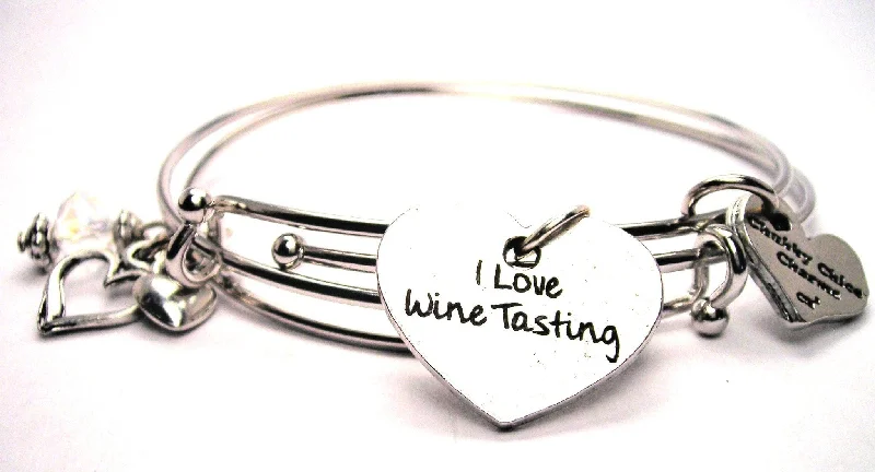 I Love Wine Tasting Expandable Bangle Bracelet Set