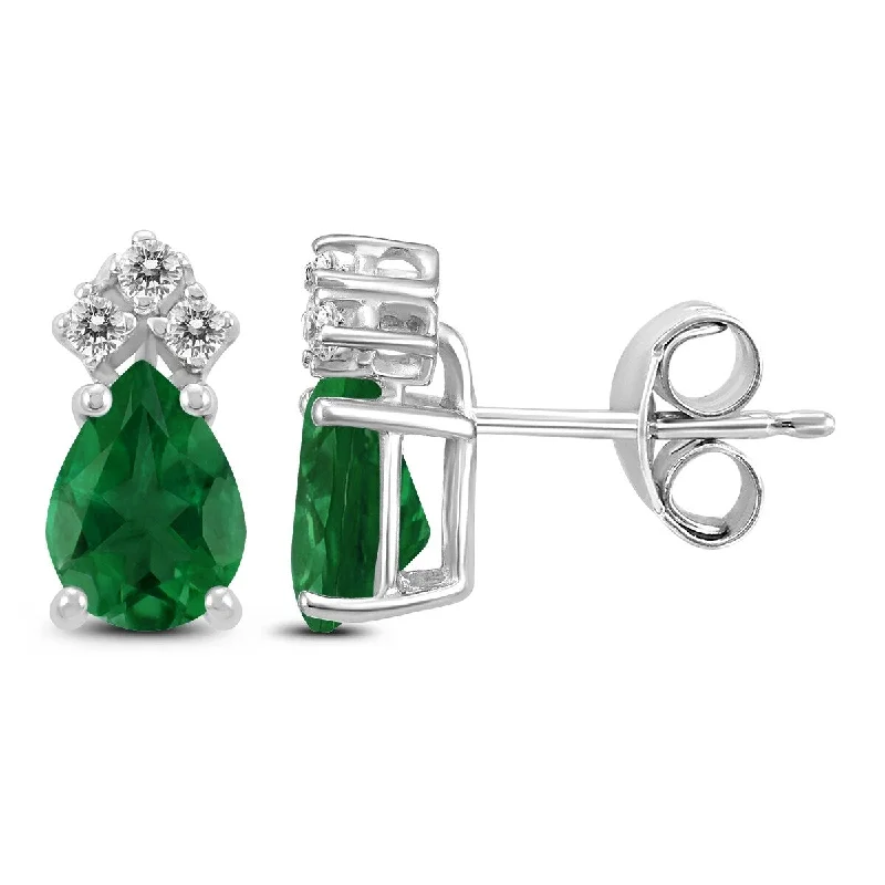 Marquee 14K White Gold 5x3MM Pear Emerald and Diamond Earrings