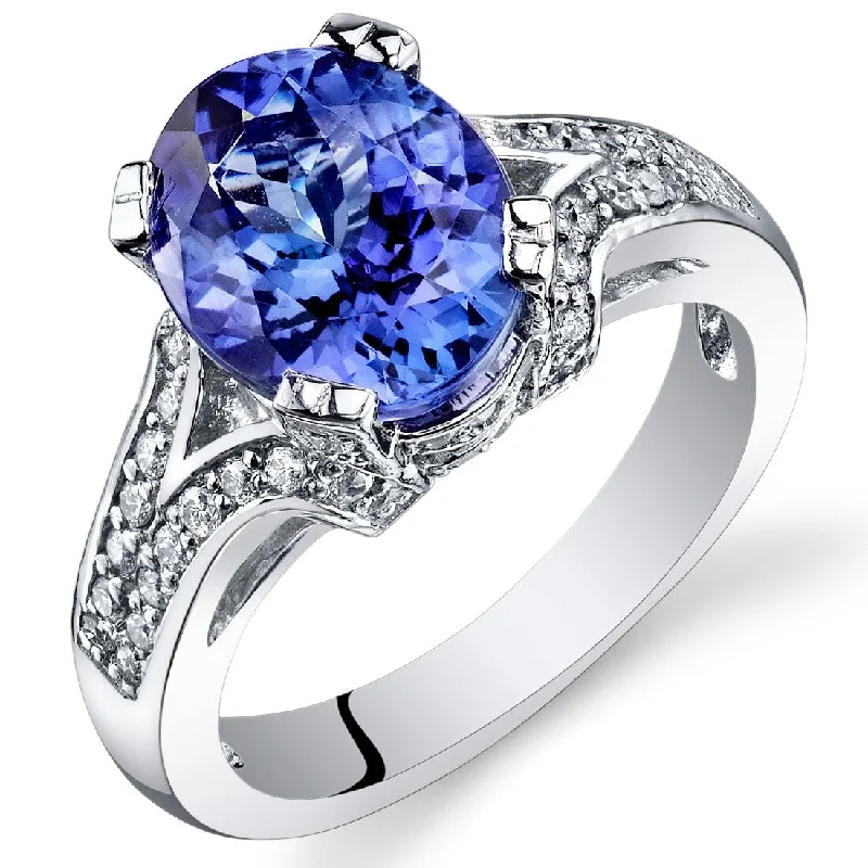 3.89 ct Tanzanite Oval and Diamond Ring in 14k White Gold