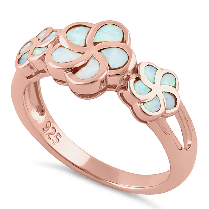 Sterling Silver Rose Gold Plumeria White Lab Opal Ring