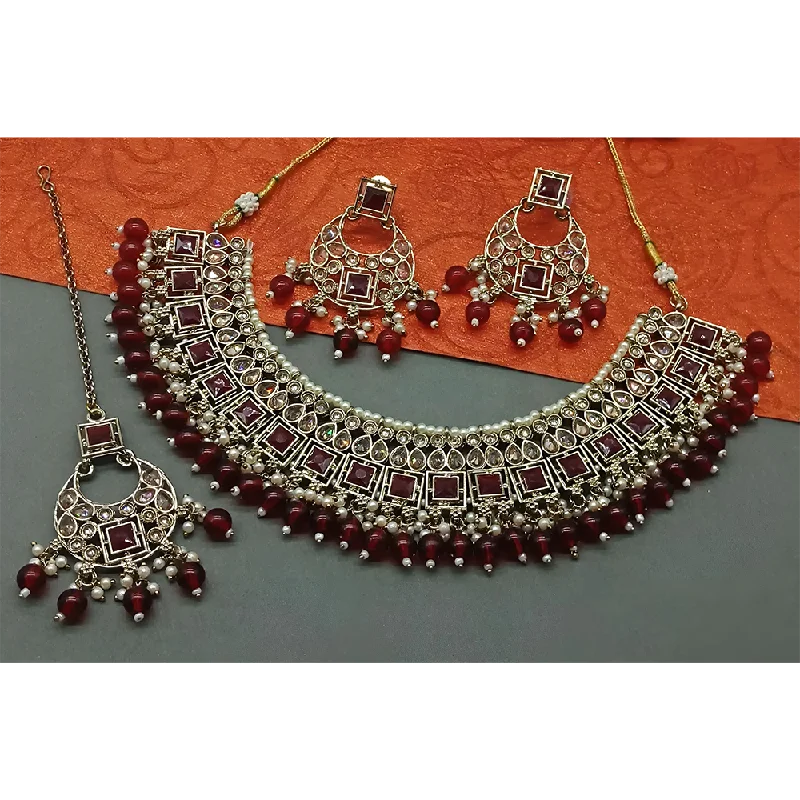 Gehana Mahal Gold Plated Crystal Stone Pearl And Beads Necklace Set