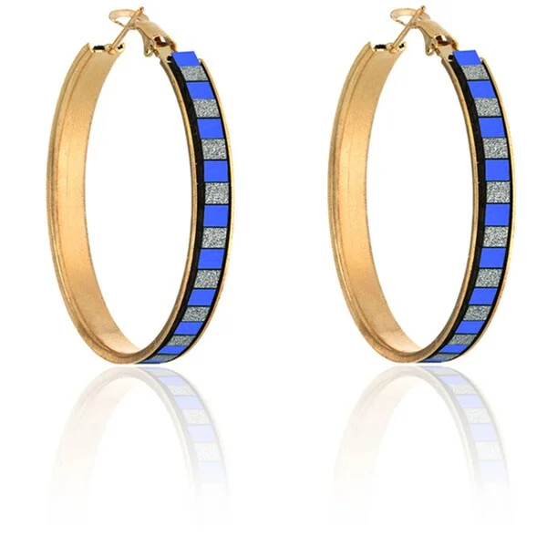 Dolce Giavonna Goldtone Blue and Silvertone Glitter Hoop Earrings