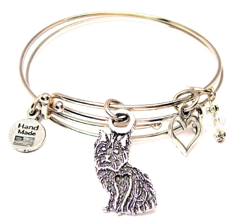 Sitting Yorkshire Terrier Expandable Bangle Bracelet Set