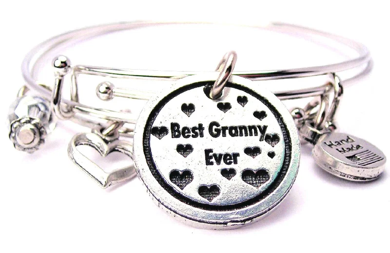 Best Granny Ever With Hearts Bangle Expandable Bangle Bracelet Set