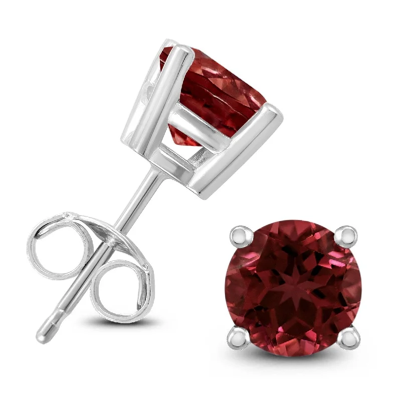 Marquee 14K White Gold 5MM Round Garnet Earrings