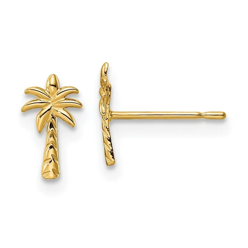 Curata 14k Yellow Gold Textured Palm Tree Post Earrings 8.4x5.3mm